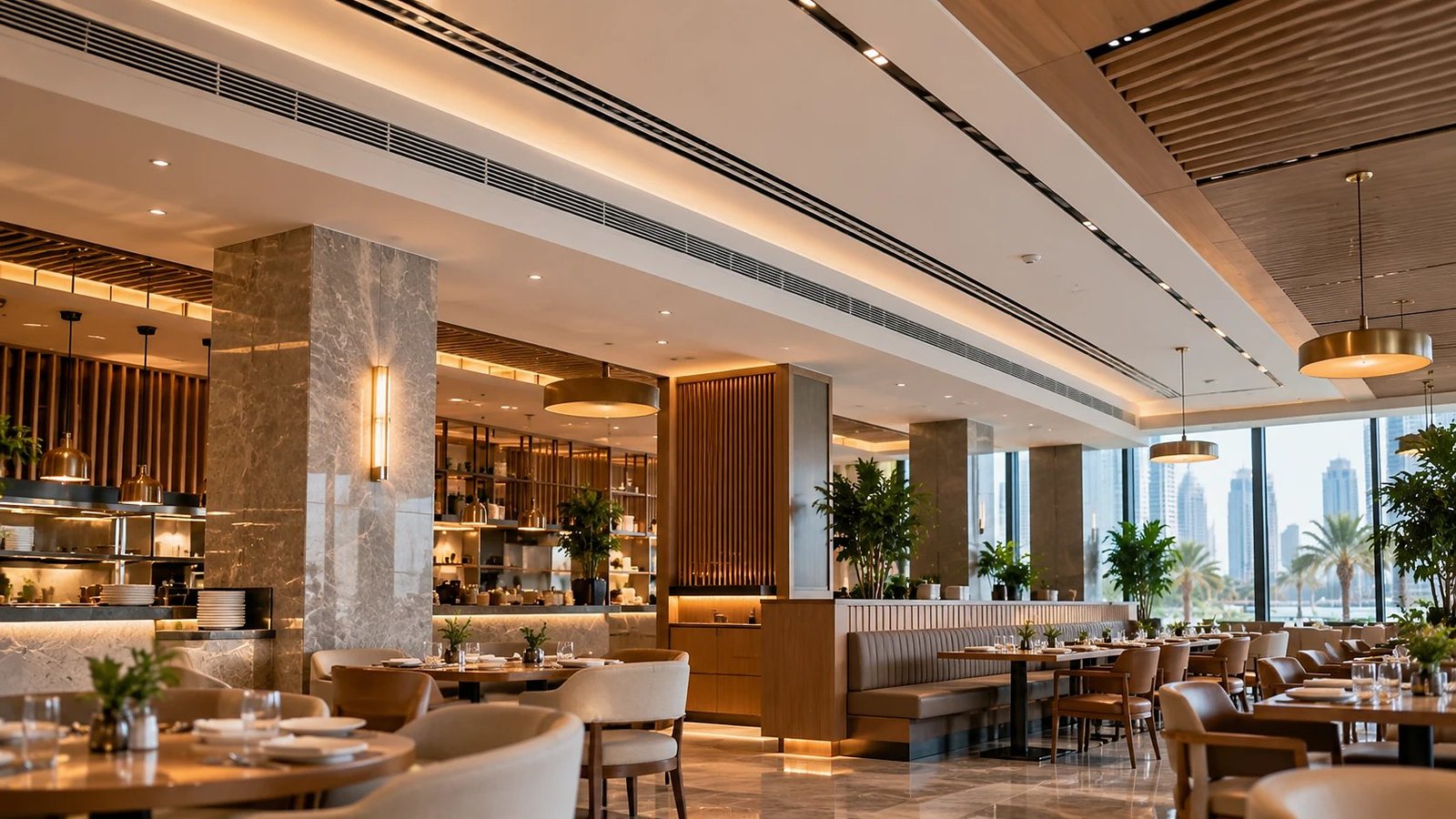 Ducted AC in a hotel restaurant