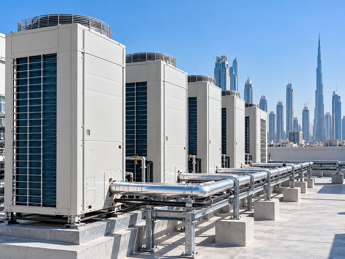 Commercial AC units on a Dubai rooftop